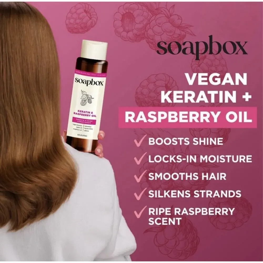 Soapbox Keratin + Raspberry Oil Conditioner Anti-Frizz Vegan 16 fl oz